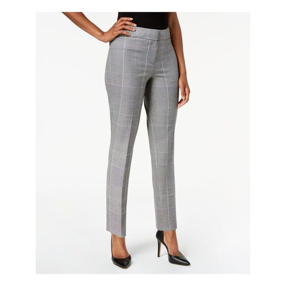 NINE WEST Pants - NINE WEST Womens Black Flat Front Plaid Wear To Work Straight leg Pants 16